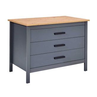 Ilot de Cuisine Anthracite et Plateau Effet Bois avec un côté 3 tiroirs et 1 côté 2 étagères - KENNY