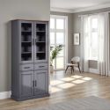 Vitrine 4 portes 2 tiroirs en pin massif teinté gris - FABIO
