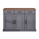 Buffet 3 portes 3 tiroirs en pin massif teinté gris plateau teinté chêne - FABIO