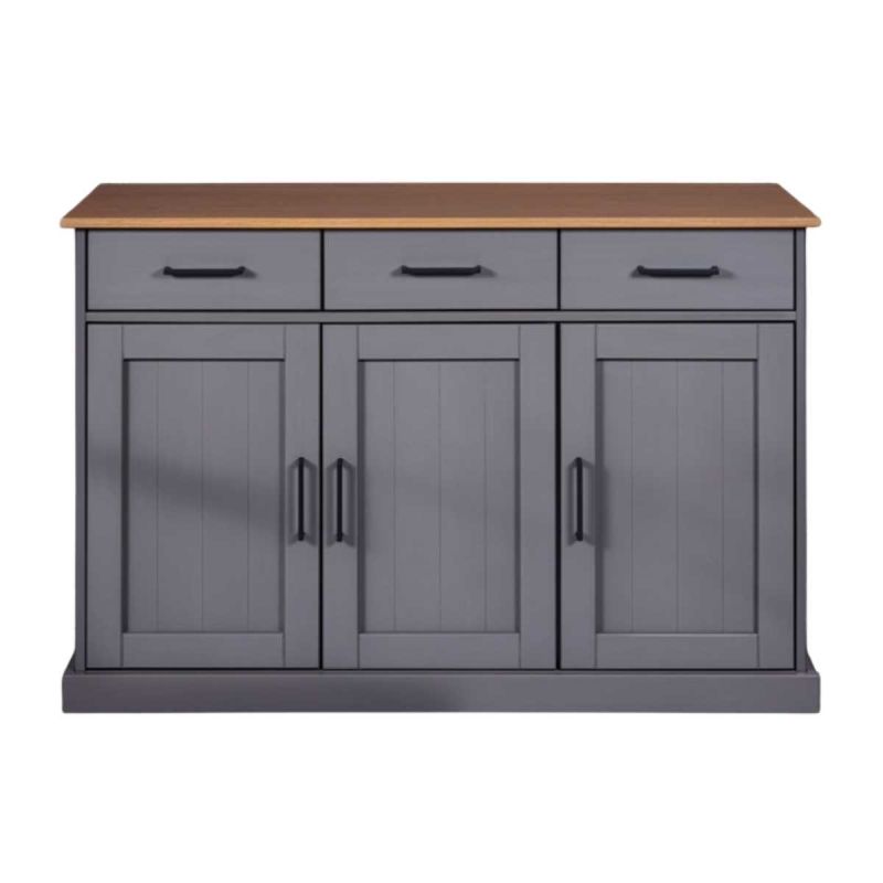 Buffet 3 portes 3 tiroirs en pin massif teinté gris plateau teinté chêne - FABIO Buffet 3 portes 3 tiroirs en pin massif teinté gris plateau teinté chêne - FABIO