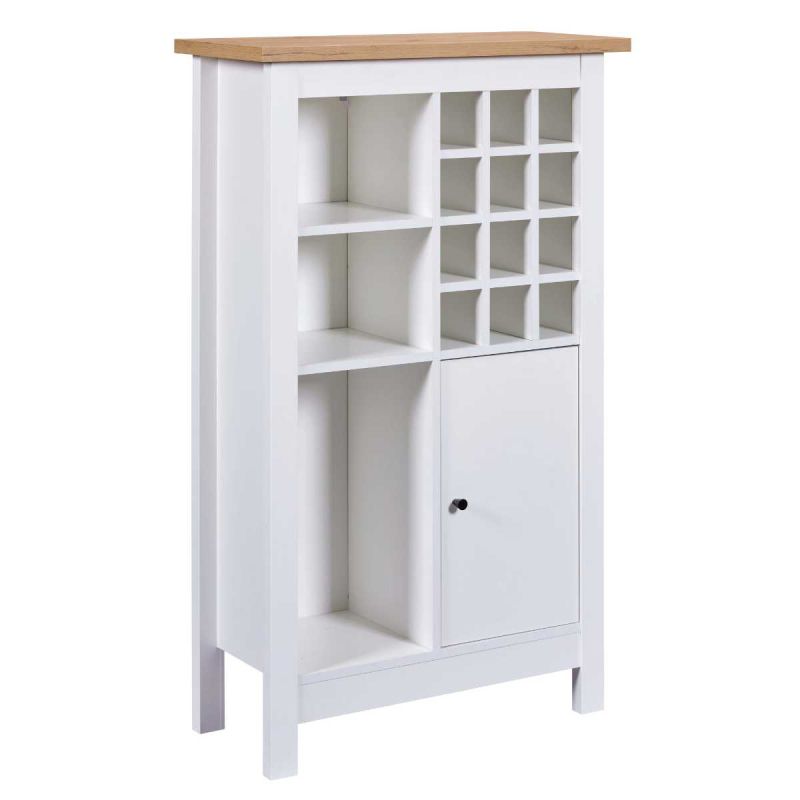 Rangement de Cuisine pour Bouteilles Blanc et Plateau Effet Bois - KENNY Rangement de Cuisine pour Bouteilles Blanc et Plateau Effet Bois - KENNY