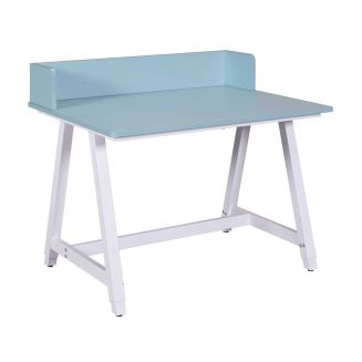 Bureau enfant réglable en hauteur en MDF plateau bleu et piètement métal laqué blanc - ELION
