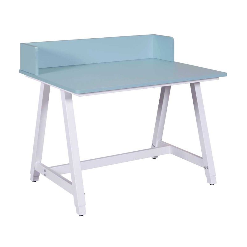 Bureau enfant réglable en hauteur en MDF plateau bleu et piètement métal laqué blanc - ELION