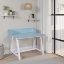 Bureau enfant réglable en hauteur en MDF plateau bleu et piètement métal laqué blanc - ELION