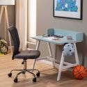 Bureau enfant réglable en hauteur en MDF plateau bleu et piètement métal laqué blanc - ELION