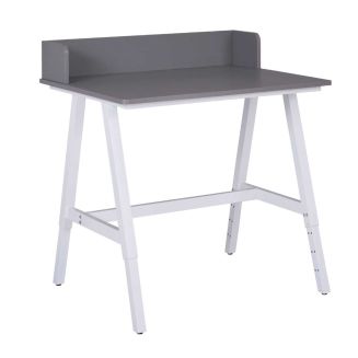 Bureau enfant réglable en hauteur en MDF plateau gris et piètement métal laqué blanc - ELION