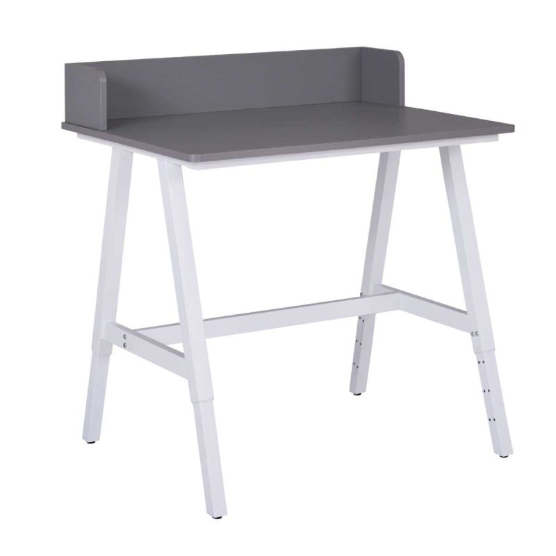 Bureau enfant réglable en hauteur en MDF plateau gris et piètement métal laqué blanc - ELION