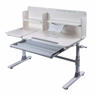 Bureau enfant avec étagères technique réglable en hauteur blanc en MDF et piètement en métal - TECHNIK