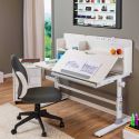 Bureau enfant avec étagères technique réglable en hauteur blanc en MDF et piètement en métal - TECHNIK