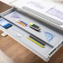 Bureau enfant avec étagères technique réglable en hauteur blanc en MDF et piètement en métal - TECHNIK