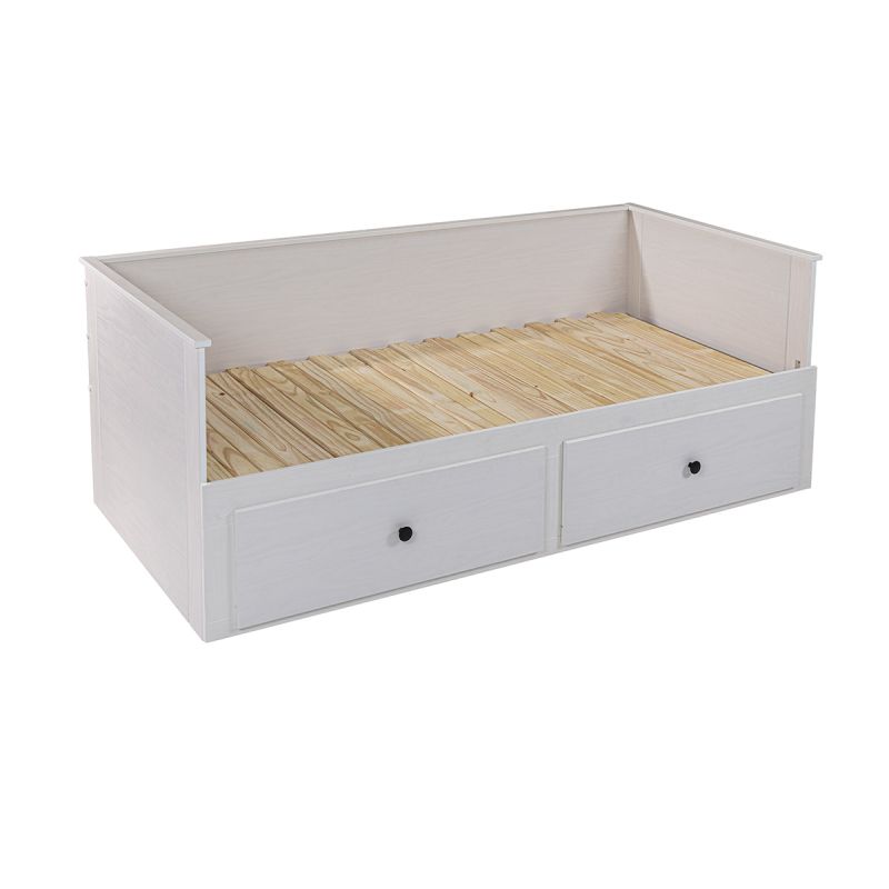 Lit banquette 90X200 cm extensible en 180X200 cm avec tiroirs de rangement en pin vernis blanc - WILMA Lit banquette 90X200 cm extensible en 180X200 cm avec tiroirs de rangement en pin vernis blanc - WILMA