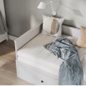 Lit banquette 90X200 cm extensible en 180X200 cm avec tiroirs de rangement en pin vernis blanc - WILMA