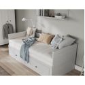 Lit banquette 90X200 cm extensible en 180X200 cm avec tiroirs de rangement en pin vernis blanc - WILMA