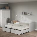 Lit banquette 90X200 cm extensible en 180X200 cm avec tiroirs de rangement en pin vernis blanc - WILMA