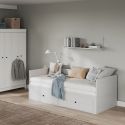 Lit banquette 90X200 cm extensible en 180X200 cm avec tiroirs de rangement en pin vernis blanc - WILMA
