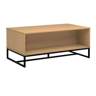 Table basse 2 niches en pin massif teinté chêne piètement noir - CATHY