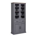 Vitrine 4 portes 2 tiroirs en pin massif teinté gris - FABIO