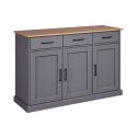 Buffet 3 portes 3 tiroirs en pin massif teinté gris plateau teinté chêne - FABIO