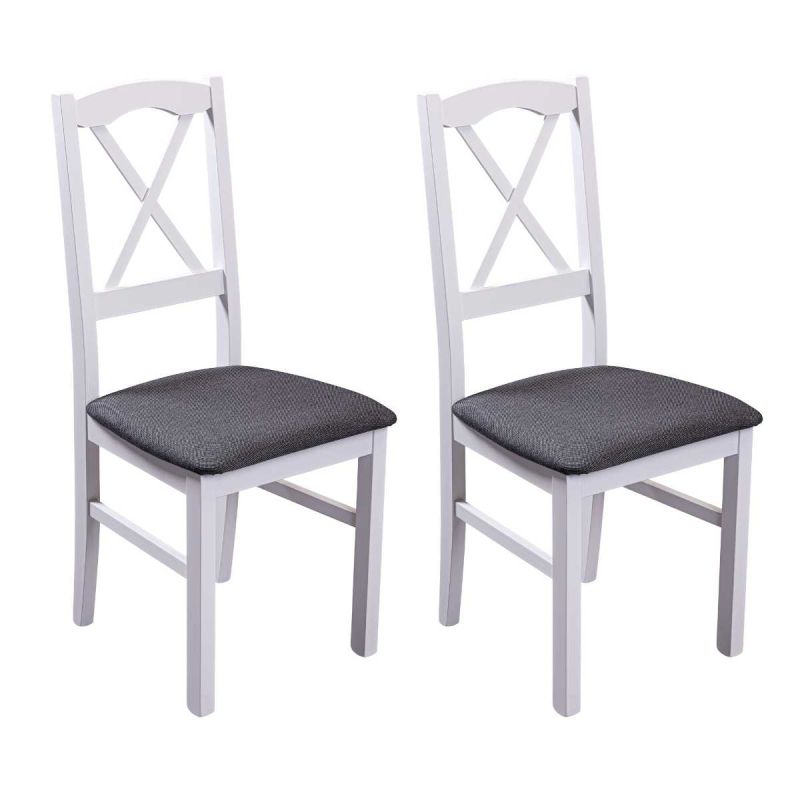 Lot de 2 chaises en bois laquéblanc assise simili cuir gris - FARRAH