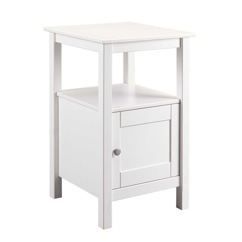 Table d'appoint 1 porte en pin massif vernis blanc - DORIE