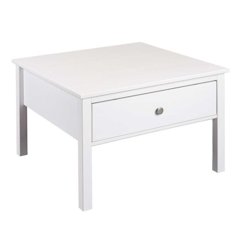 Table basse 1 tiroir en pin massif vernis blanc - DORIE