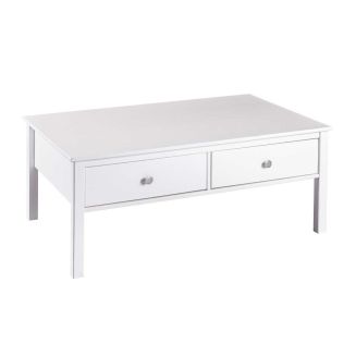 Table basse 2 tiroirs en pin massif vernis blanc - DORIE