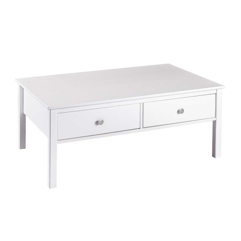 Table basse 2 tiroirs en pin massif vernis blanc - DORIE