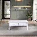 Table basse 2 tiroirs en pin massif vernis blanc - DORIE
