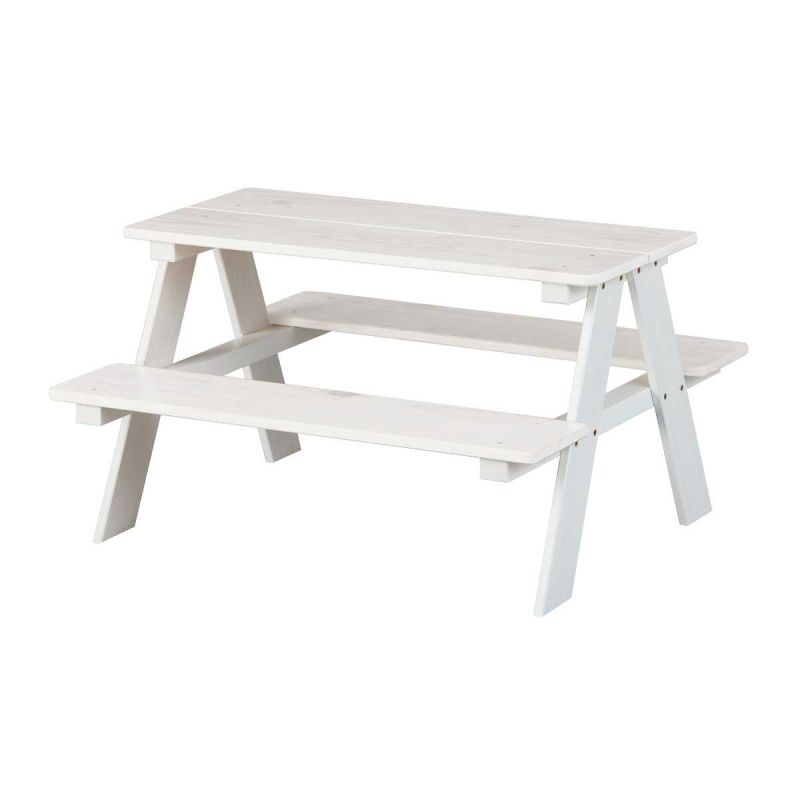 Table avec Bancs pour Enfant en pin massif vernis blanc - ANDERS