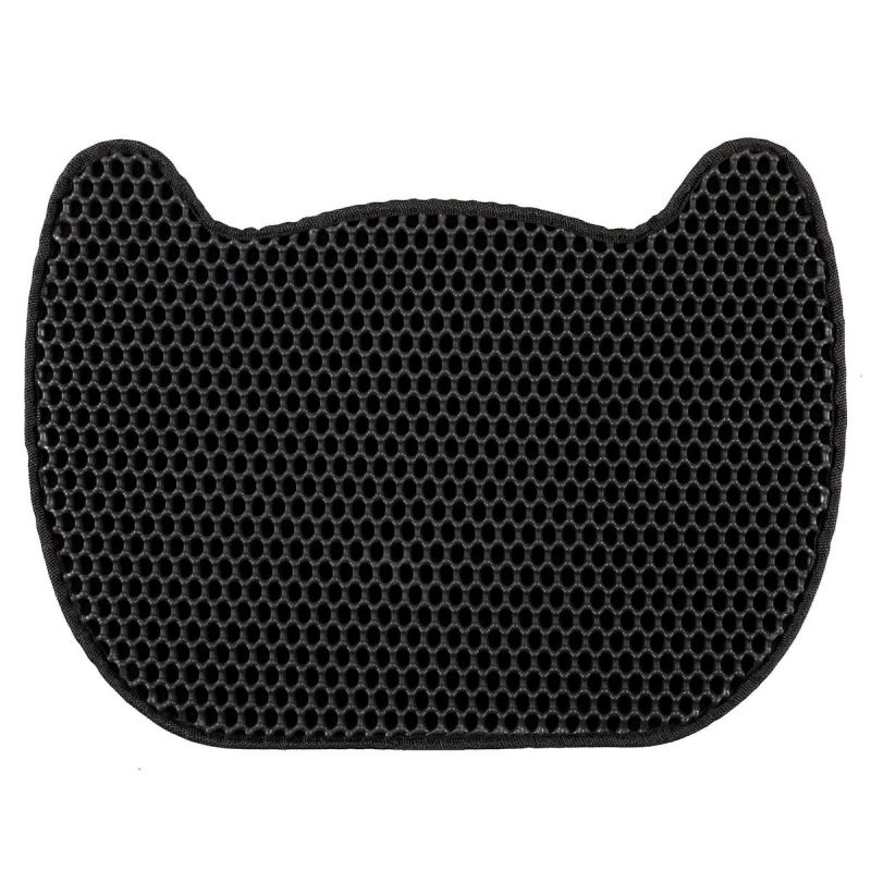 Tapis de litière pour chat forme tête de chat noir en nid d'abeille Tapis de litière pour chat forme tête de chat noir en nid d'abeille