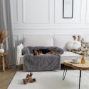 Jeté de lit pour chien en fourrure synthétique et rembourrage gris