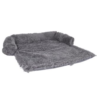 Jeté de lit pour chien en fourrure synthétique et rembourrage gris