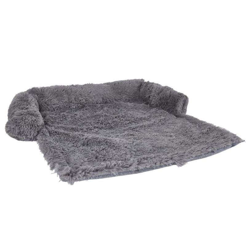 Jeté de lit pour chien en fourrure synthétique et rembourrage gris Jeté de lit pour chien en fourrure synthétique et rembourrage gris
