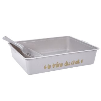 Bac à litière avec pelle en plastique gris clair