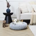 Coussin pour animaux rond diamètre 50 cm en fourrure synthétique ultra douce gris