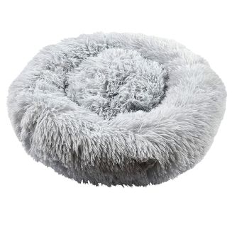 Coussin pour animaux rond diamètre 50 cm en fourrure synthétique ultra douce gris