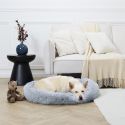 Coussin pour animaux rond diamètre 80 cm en fourrure synthétique ultra douce gris
