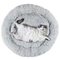 Coussin pour animaux rond diamètre 80 cm en fourrure synthétique ultra douce gris