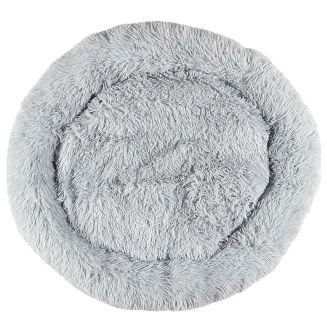 Coussin pour animaux rond diamètre 80 cm en fourrure synthétique ultra douce gris