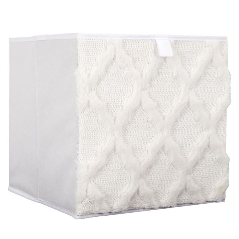 Cube de rangement pliable tissu tufté blanc 30x30 cm Cube de rangement pliable tissu tufté blanc 30x30 cm
