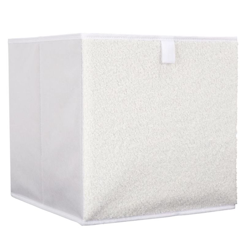 Cube de rangement pliable tissu bouclette blanc 30x30 cm Cube de rangement pliable tissu bouclette blanc 30x30 cm