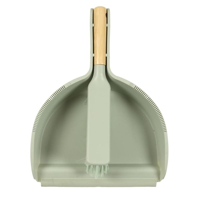 Ensemble pelle et balayette vert et manche en bambou Ensemble pelle et balayette vert et manche en bambou