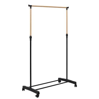 Portant hauteur ajustable sur roulettes noir et effet bois