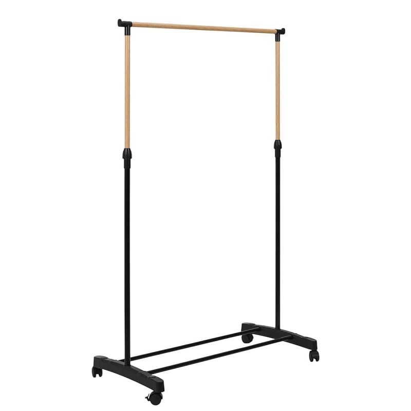 Portant hauteur ajustable sur roulettes noir et effet bois