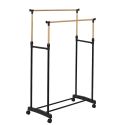 Portant double hauteur ajustable sur roulettes noir et effet bois