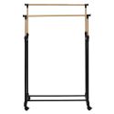 Portant double hauteur ajustable sur roulettes noir et effet bois