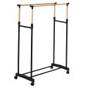 Portant double hauteur ajustable sur roulettes noir et effet bois