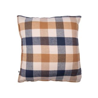 Taie d'oreiller 63x63cm en flanelle de coton à carreaux beige - BASTIEN