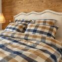 Taie d'oreiller 63x63cm en flanelle de coton à carreaux beige - BASTIEN