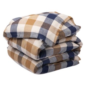 Housse de couette 240x220cmen flanelle de coton à carreaux beige - BASTIEN